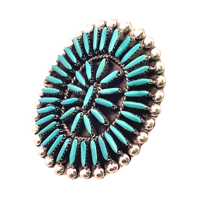 Native American Sterling Silver, turquoise needlepoint Zuni 'Sunburst' ring