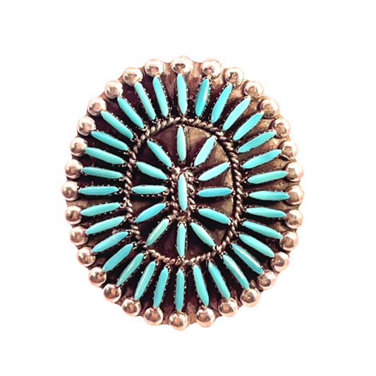 Native American Sterling Silver, turquoise needlepoint Zuni 'Sunburst' ring