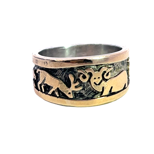 Native American Sterling Silver with Gold overlay Watson Honanie animal ring