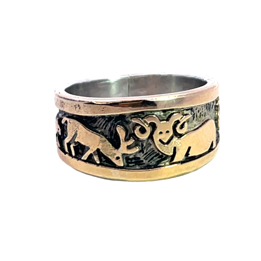 Native American Sterling Silver with Gold overlay Watson Honanie animal ring