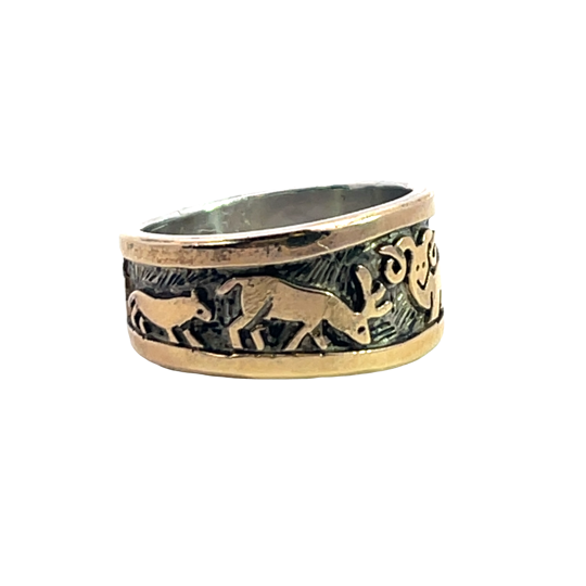Native American Sterling Silver with Gold overlay Watson Honanie animal ring