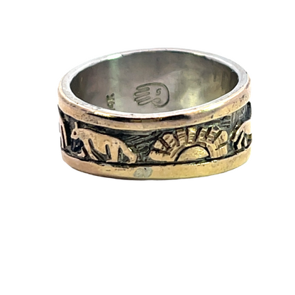 Native American Sterling Silver with Gold overlay Watson Honanie animal ring