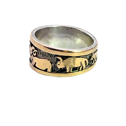 Native American Sterling Silver with Gold overlay Watson Honanie animal ring
