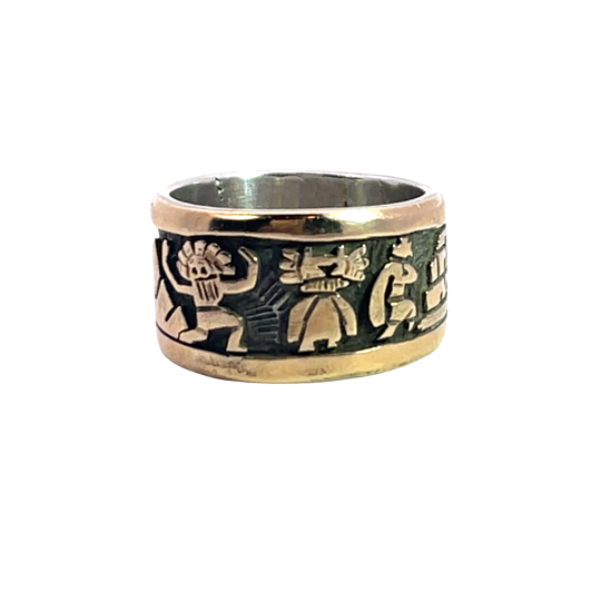 Native American Sterling Silver Gold overlay Hopi Kachina Dancers Watson Honanie ring