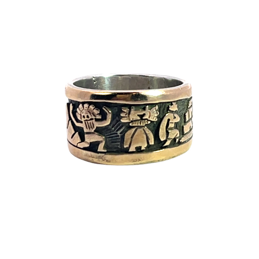 Native American Sterling Silver Gold overlay Hopi Kachina Dancers Watson Honanie ring