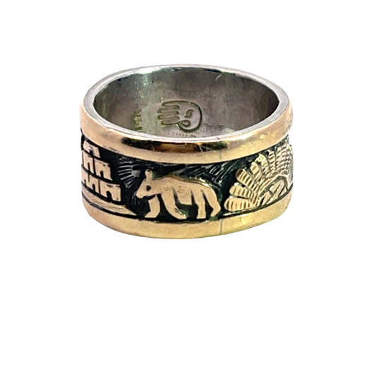 Native American Sterling Silver Gold overlay Hopi Kachina Dancers Watson Honanie ring