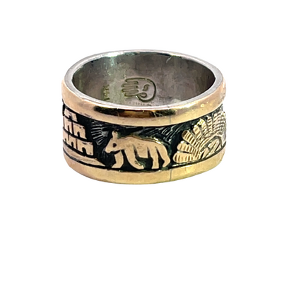 Native American Sterling Silver Gold overlay Hopi Kachina Dancers Watson Honanie ring