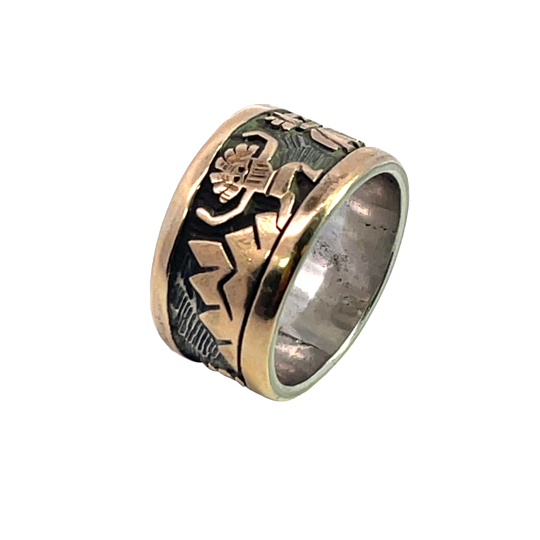 Native American Sterling Silver Gold overlay Hopi Kachina Dancers Watson Honanie ring