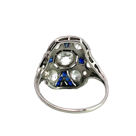 Art Deco Platinum, sapphire and Old Mine Cut diamond ring