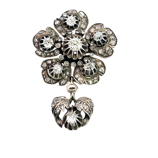 Georgian Early Victorian Sterling silver and natural white diamond convertible pin/pendant