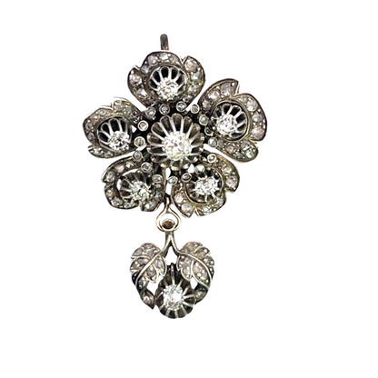 Georgian Early Victorian Sterling silver and natural white diamond convertible pin/pendant