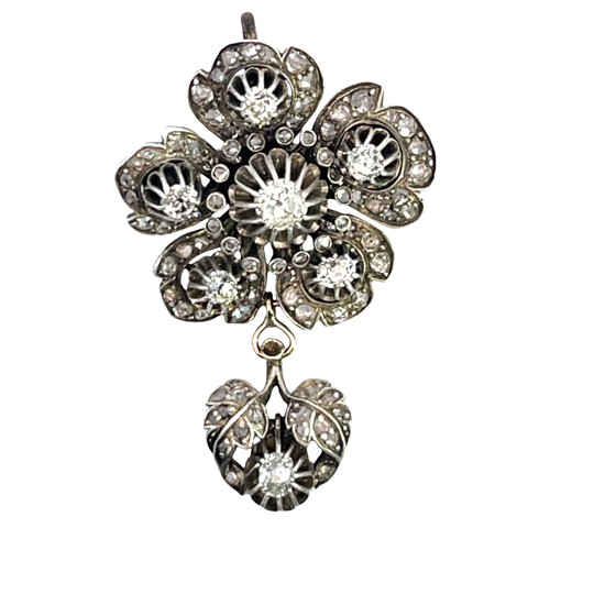 Georgian Early Victorian Sterling silver and natural white diamond convertible pin/pendant