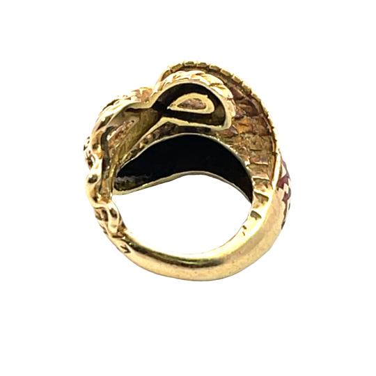 Modern 18KY gold, enamel and chrysoprase cobra ring