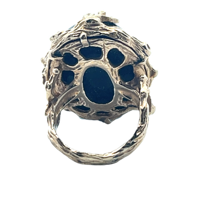 Modern 14KY gold and onyx cabochon floral ring