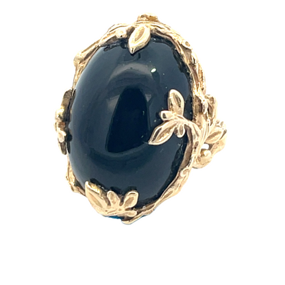 Modern 14KY gold and onyx cabochon floral ring