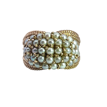 Mid Century Modern 14KY gold and seed pearl woven style ring
