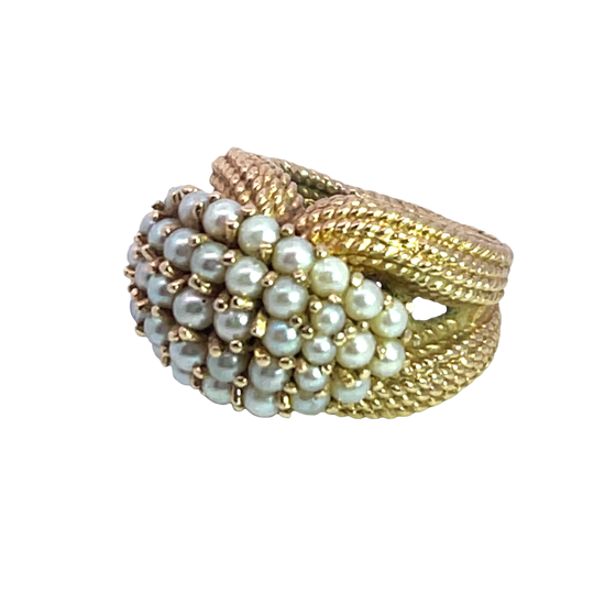 Mid Century Modern 14KY gold and seed pearl woven style ring