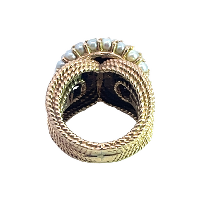 Mid Century Modern 14KY gold and seed pearl woven style ring