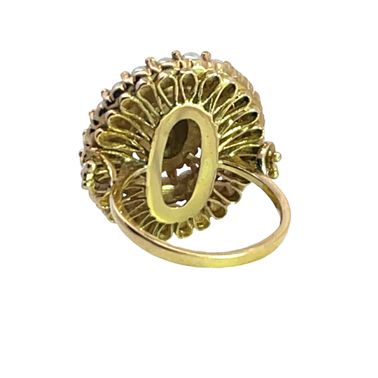 Victorian 18KY gold enamel and natural seed pearl ring
