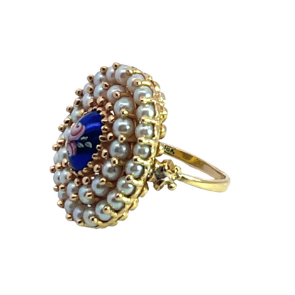 Victorian 18KY gold enamel and natural seed pearl ring