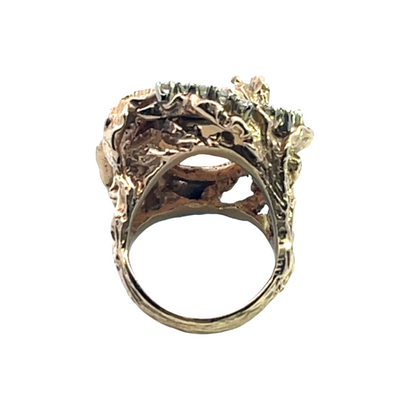 Brutalist 14KY gold, opal and diamond ring