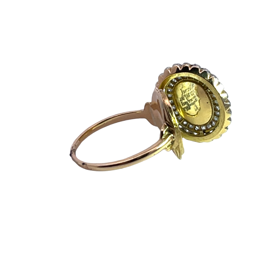 Georgian Platinum, 14KY gold, rose cut diamond and GIA certified natural pearl locket ring
