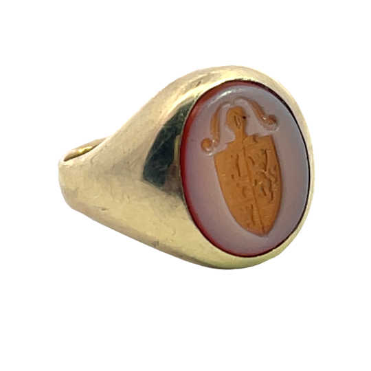 Victorian 14KY gold and banded agate family crest signet ring