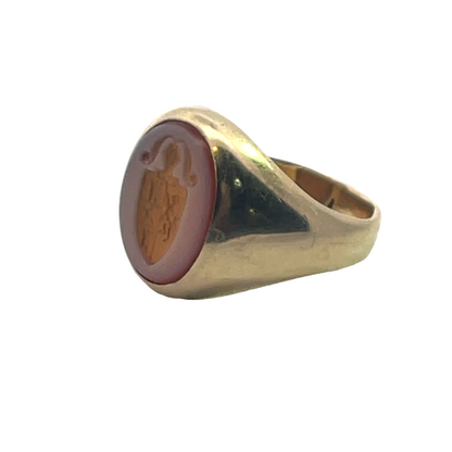 Victorian 14KY gold and banded agate family crest signet ring