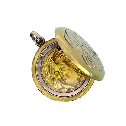 Art Noveau 18KY gold, old mine cut diamond pendant/locket