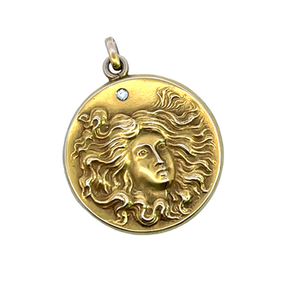 Art Noveau 18KY gold, old mine cut diamond pendant/locket