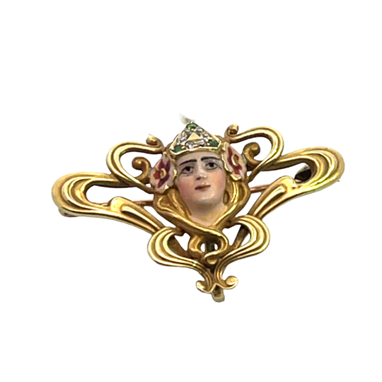 Art Noveaue 14KY gold, emerald, pearl diamonds convertible brooch/clip