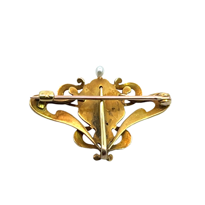 Art Noveaue 14KY gold, emerald, pearl diamonds convertible brooch/clip