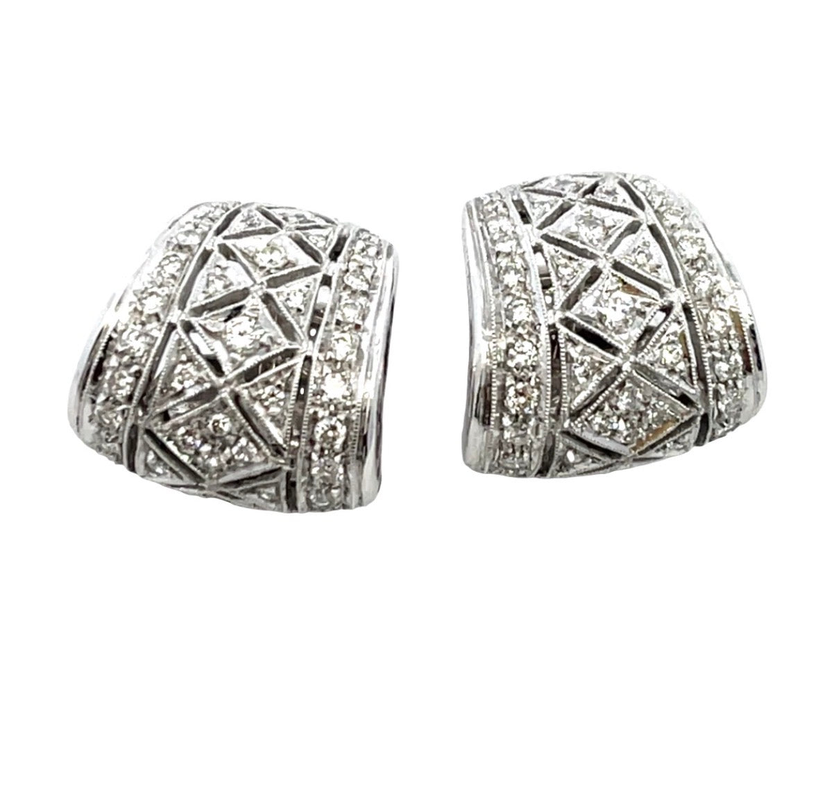 18 Karat White Gold Hinged Diamond Filigree Hoops