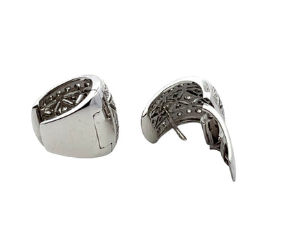 18 Karat White Gold Hinged Diamond Filigree Hoops