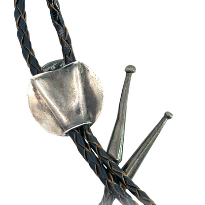 Native American Sterling Silver, leather cord, Crane bolo tie