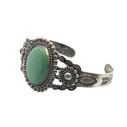 Native American Sterling Silver, Turquoise 1920's Fred Harvey era cuff bracelet