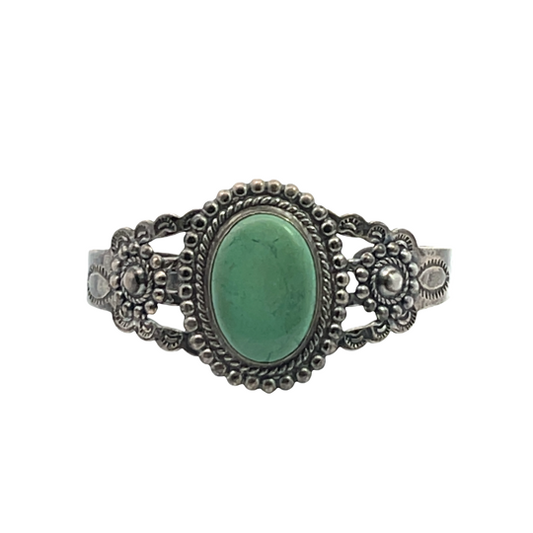 Native American Sterling Silver, Turquoise 1920's Fred Harvey era cuff bracelet
