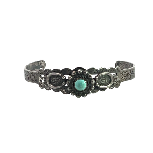 Native American Sterling Silver, turquoise child's Fred Harvey style cuff bracelet