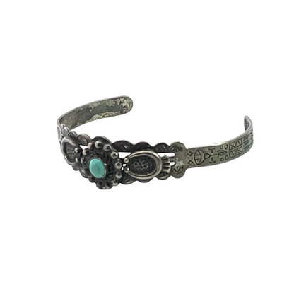 Native American Sterling Silver, turquoise child's Fred Harvey style cuff bracelet