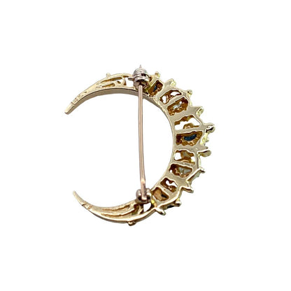 Victorian 14KY gold, natural diamond and sapphire crescent moon pin