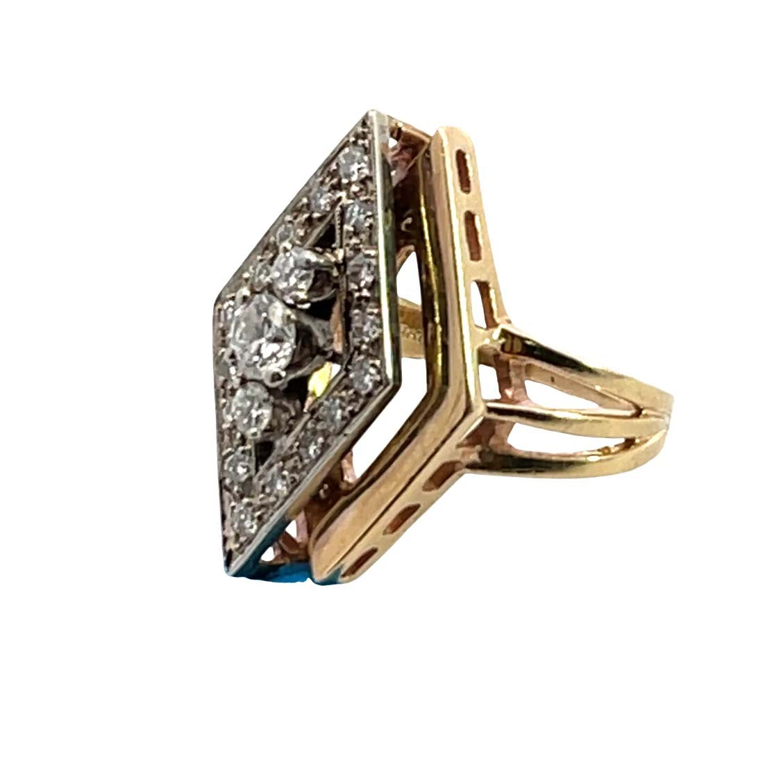 Art Deco 14KY gold and diamond Rhombus shaped ring