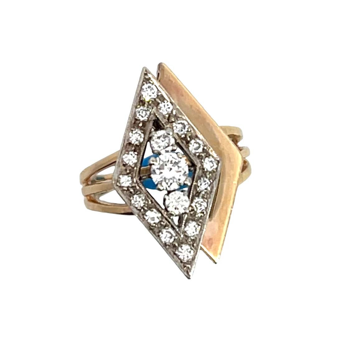 Art Deco 14KY gold and diamond Rhombus shaped ring