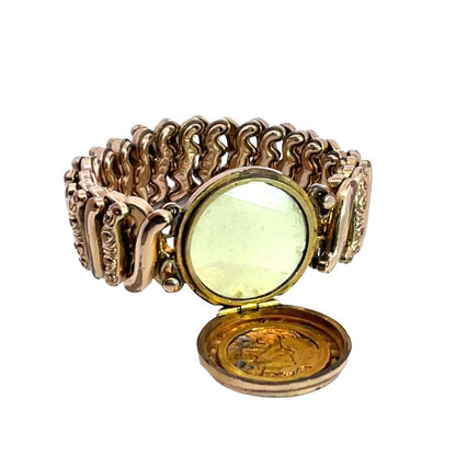 Art Noveau Gold filled portrait, paste gems, locket stretch bracelet