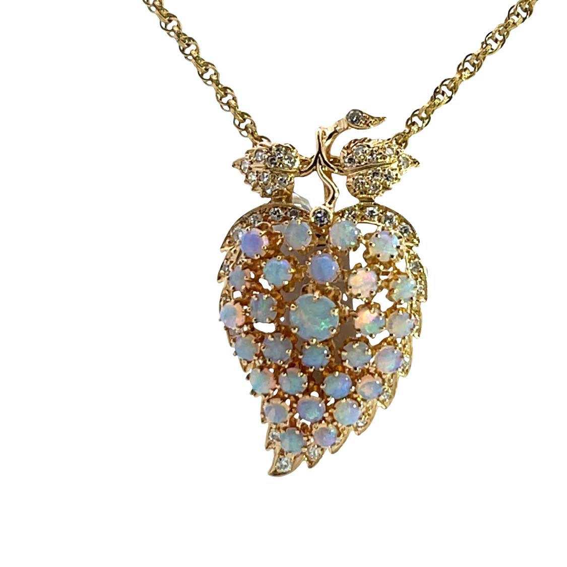 Mid-Century Modern 14KY gold, diamonds and opal grape motif pendant