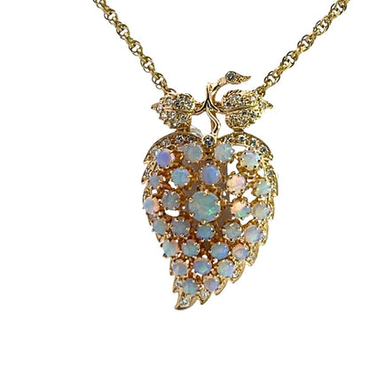Mid-Century Modern 14KY gold, diamonds and opal grape motif pendant