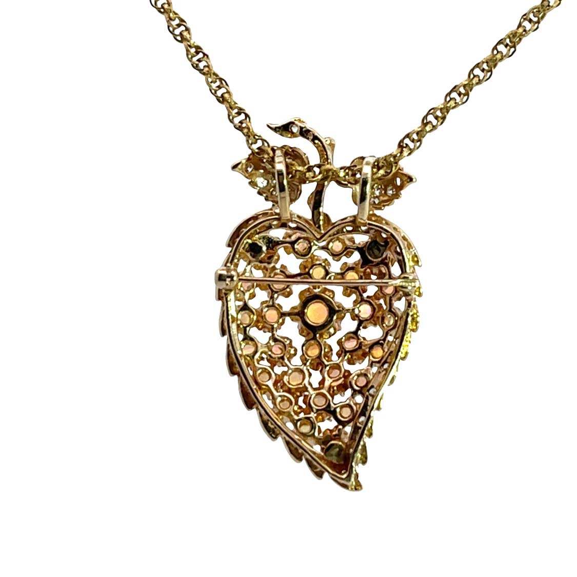 Mid-Century Modern 14KY gold, diamonds and opal grape motif pendant
