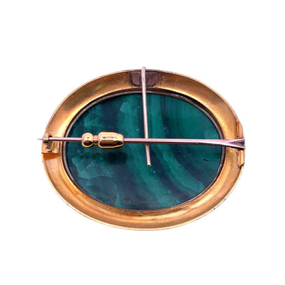 Victorian 18KY gold, malachite and micro-mosaic pin