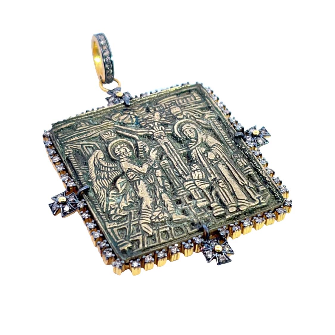 Modern, 17th Century bronze icon with new setting and diamonds