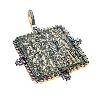 Modern, 17th Century bronze icon with new setting and diamonds