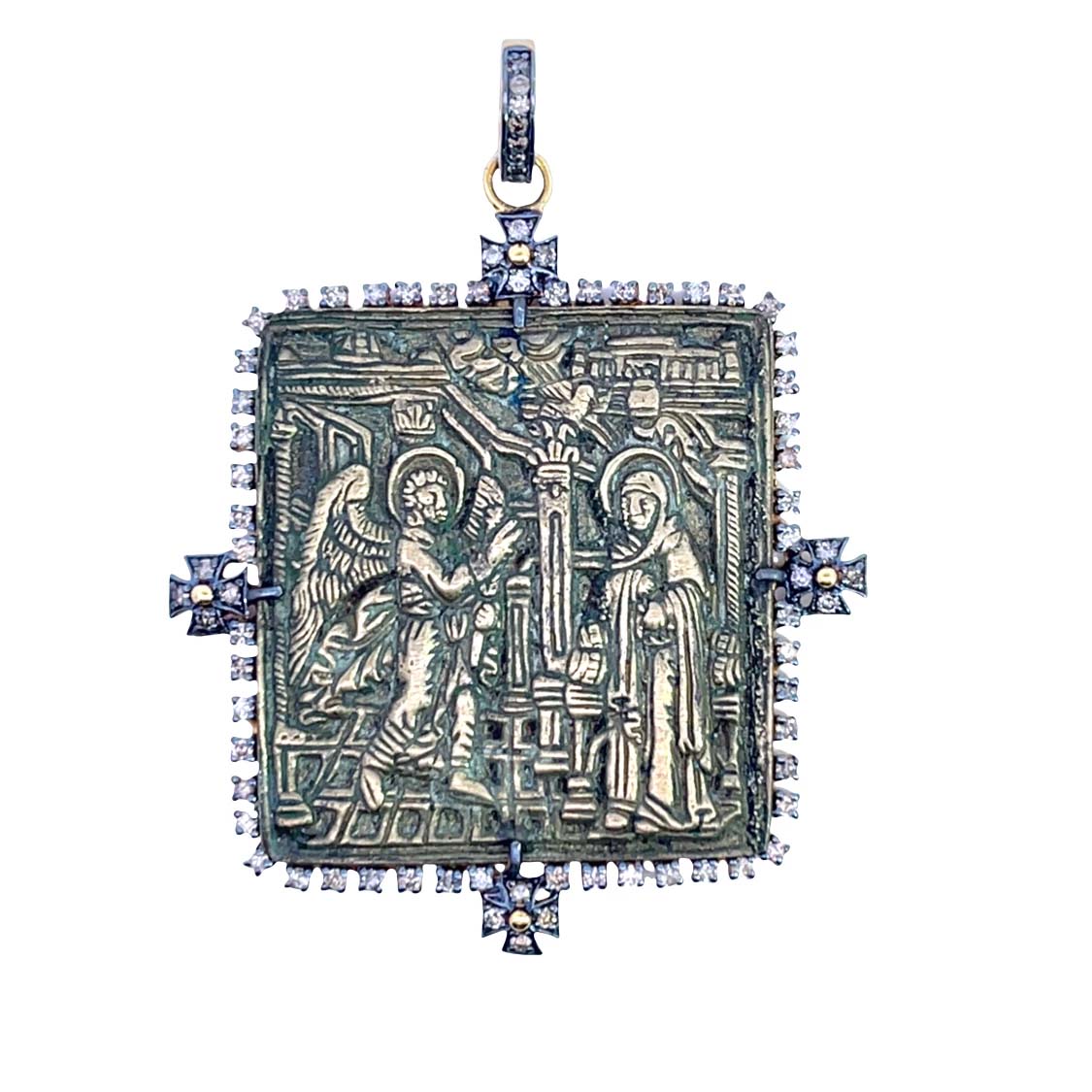 Modern, 17th Century bronze icon with new setting and diamonds
